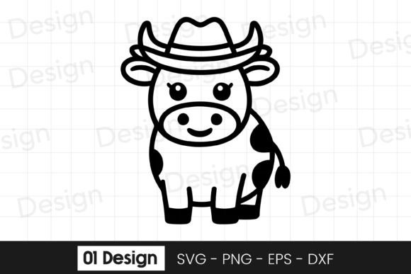 CCute Baby Cow with Hat Cartoon SVG PNG