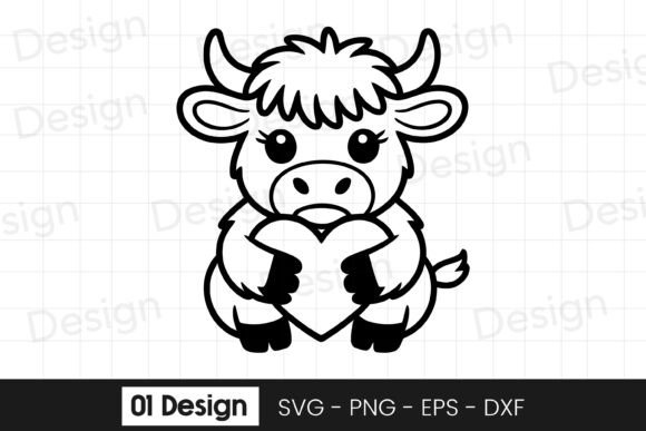 Cute Baby Cow Holding Heart SVG PNG