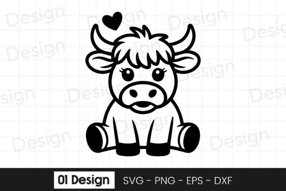 Cute Baby Cow with Heart Cartoon SVG PNG