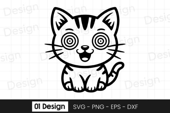 Cute Hypnotized Kitten Outline SVG PNG