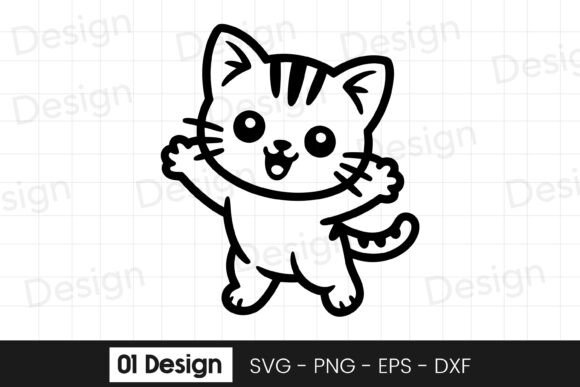 Cute Jumping Kitten Outline SVG PNG