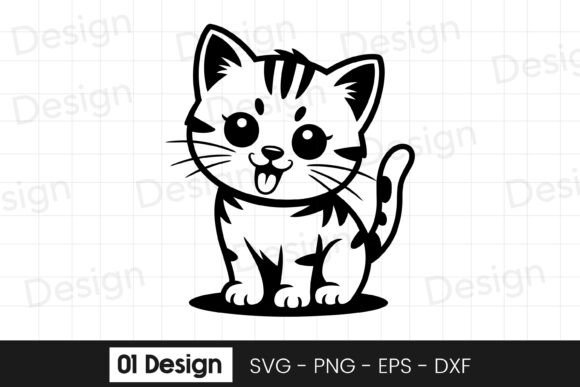 Cute Kitten Sitting Cartoon Design SVG