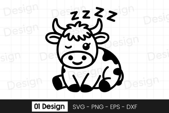 Sleeping Baby Cow Cartoon SVG PNG